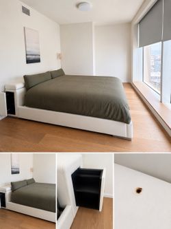 california king storage bed with california king mattress and mattress cover included.