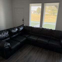Black Faux Leather Sectional And Lazyboy Chair