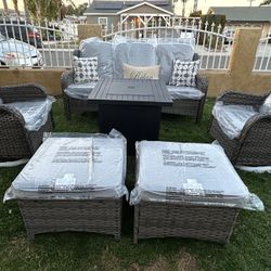 Brand New Patio Outdoor Furniture Set With Fire Pit Swivel Chairs