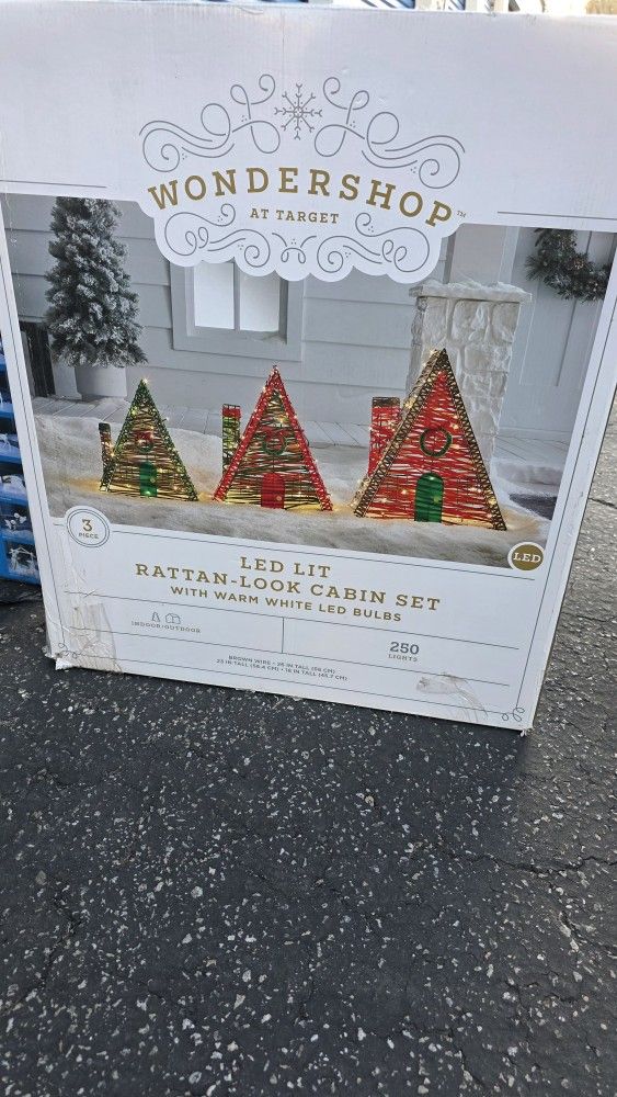 3 Pcs setRATTAN-LOOK CABIN SET With Warm White Led Bulbs New Price Firm Corona92879