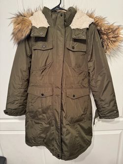 Olive Green Parka Jacket with Faux Fur Hood