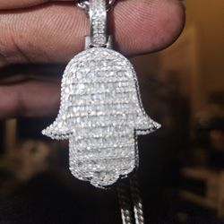 14k White Gold Hand With Real Natural Diamonds 