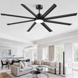 84 Inch Ceiling Fans with Lights, Indoor/Outdoor Industrial Ceiling Fan with 8 Aluminum Reversible Blade, Quiet DC Motor, 3CCT&6-Speed Remote Control,