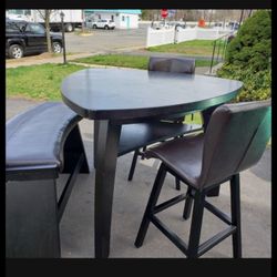 Tall Dining Table With, Chairs, And Bench