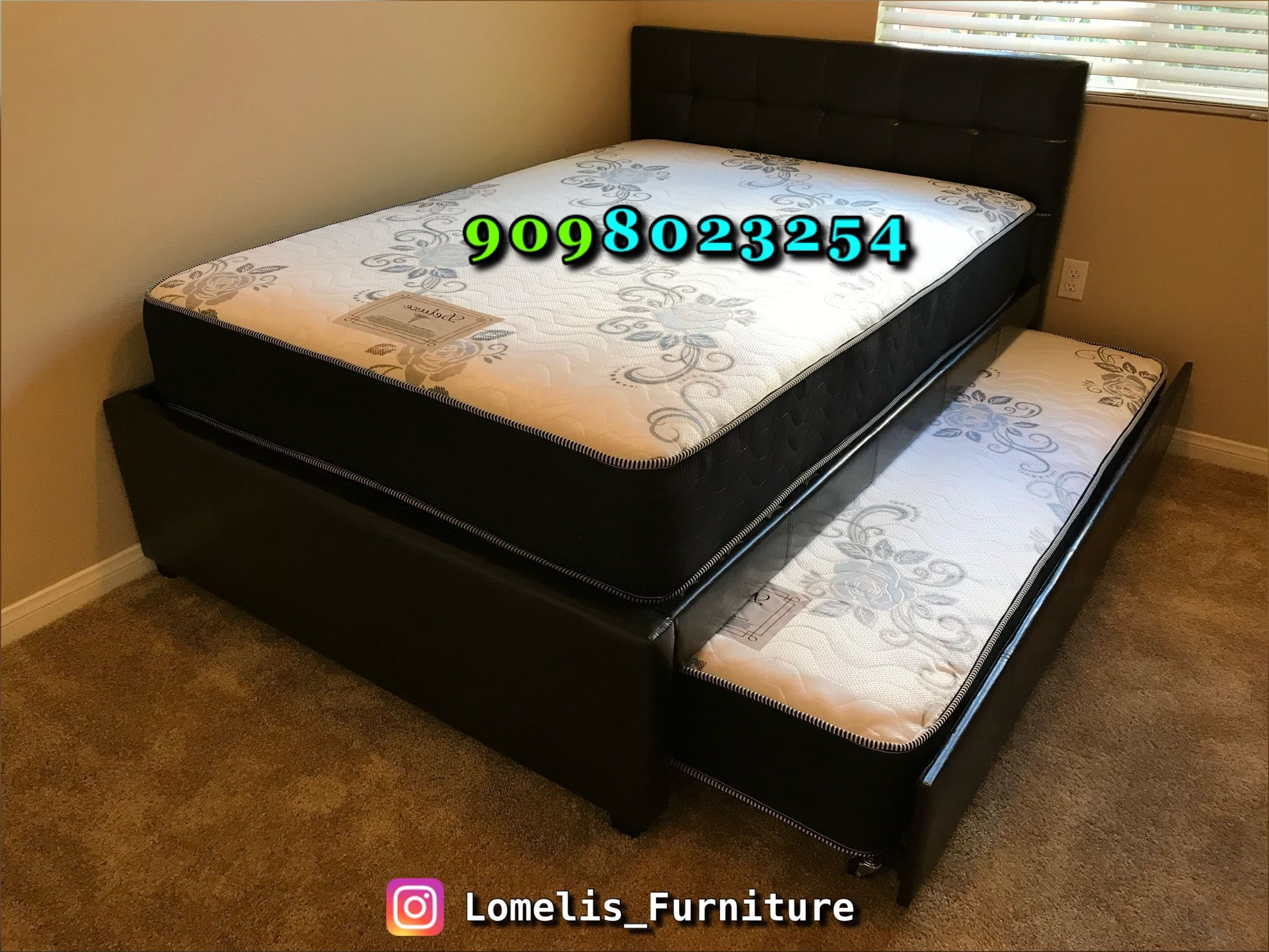 Full/Twin White Trundle Beds w. Orthopedic Mattresses Included display picture 1