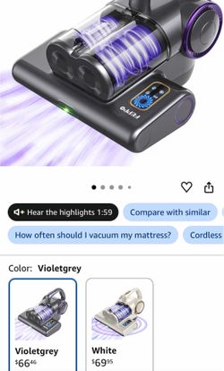 FEPPO Mattress Vacuum Cleaner, 16Kpa Bed Vacuum Cleaner with 253.7nm UV-C Light, 140°F Heat, HEPA Filter & Ultrasonic, Versatile Handheld Vacuums for 