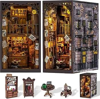 Holiday Gift DIY Book Nook Kit, Miniature Book Nook kit, Wooden 3D Puzzle Bookend Bookshelf Insert Decor, Halloween/Christmas Decorations/Gifts for Ad