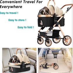 Pet Stroller, Dog Stroller for Medium Small Dog with Storage Basket Foldable Lightweight Dog Carrier Trolley.Basket can be Used Alone.（Khaki