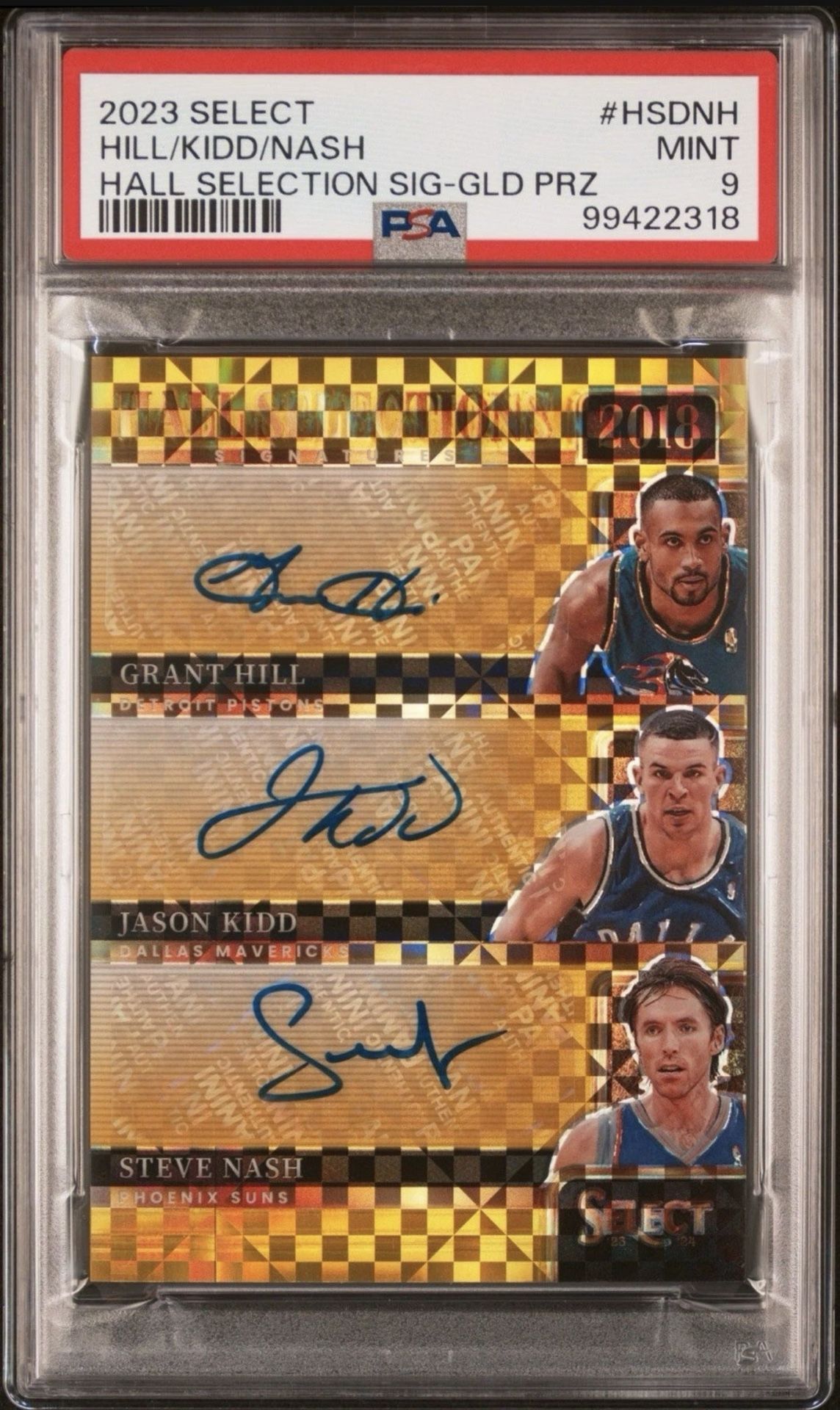 2023 Select Grant Hill Jason Kidd Steve Nash Triple Auto Gold Prizm /10 PSA 9