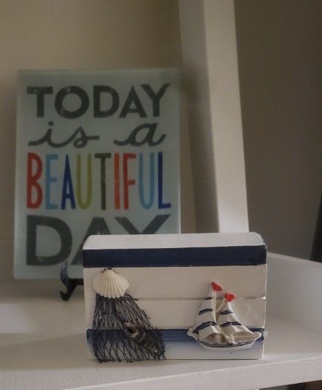 Nautical Trinket with Seashell and Sailboat Decorations, Accent Tabletop Home Decor