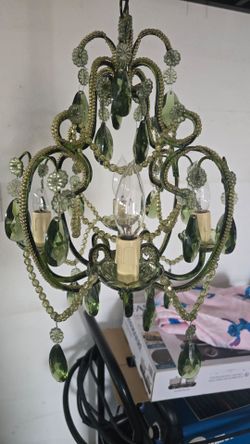 4-light green crystal mini chandelier.