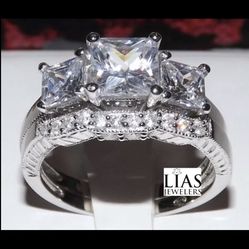 New 18k White Gold Wedding Ring Set 