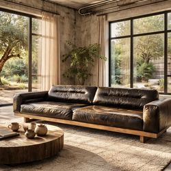 Restoration Hardware Durrell Brown Leather Sofa Couch
