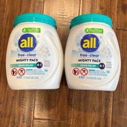 2 Box All Free Clear Mighty Pacs Laundry Detergent 