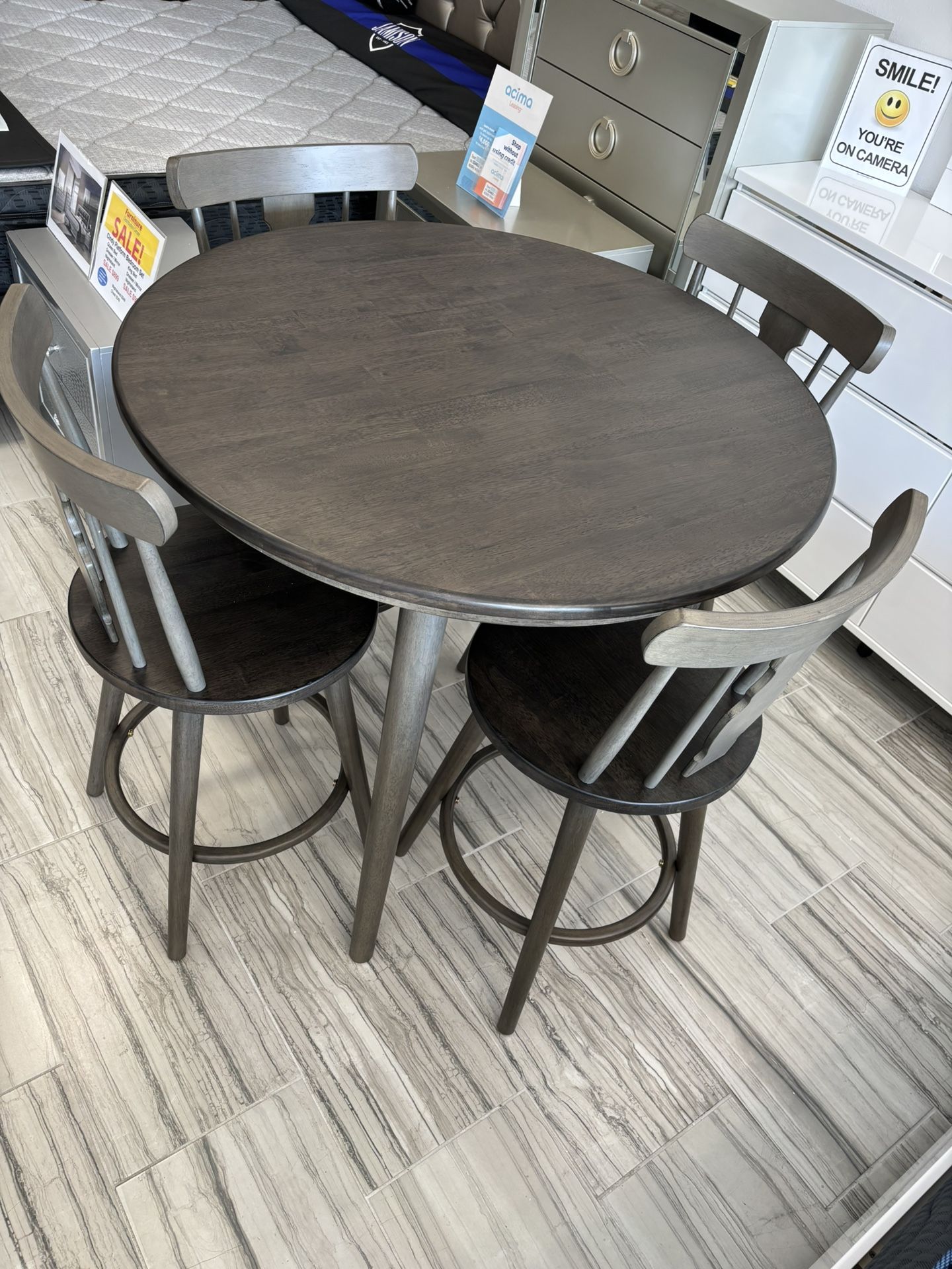 Fourth of July sale. Sorrento gray solid wood dining set now $499. Easy finance option. Same-day delivery