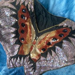 Vintage St.Honore Butterfly Sequin Silk Top