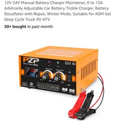 12V 24V Manual Battery Charger Maintainer, 0 to 15A Arbitrarily Adjustable Car Battery Trickle Charger, Battery Desulfator with Repair, Winter Mode, S