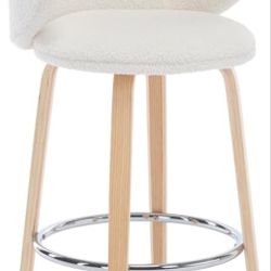  Modern Counter Stool Set of 1, 26 Inches Counter Height Bar Stool with Barrel Backrest and Wood Legs, Upholstered Boucle Kitchen Stools for Island, W