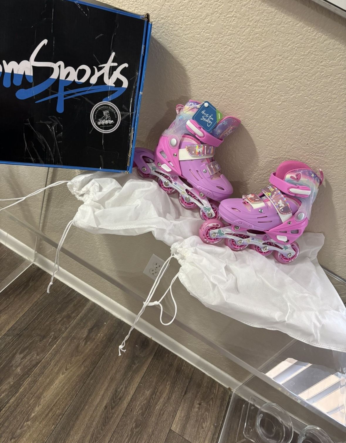 Skates for Girls with Light Up Wheels, Adjustable Inline Skates Size 11C