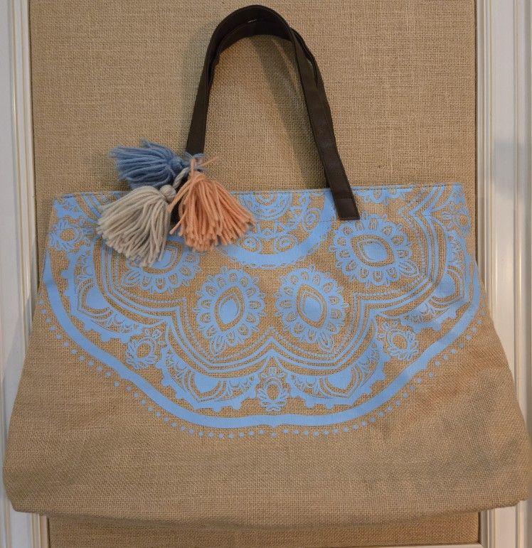 Ion Cabana Large Bulap Bag With Colorful Tassels