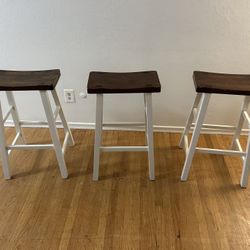 3 White Wooden Bar Stools