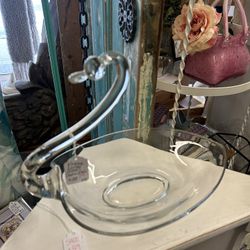 Large Vintage Glass Swan Bowl 