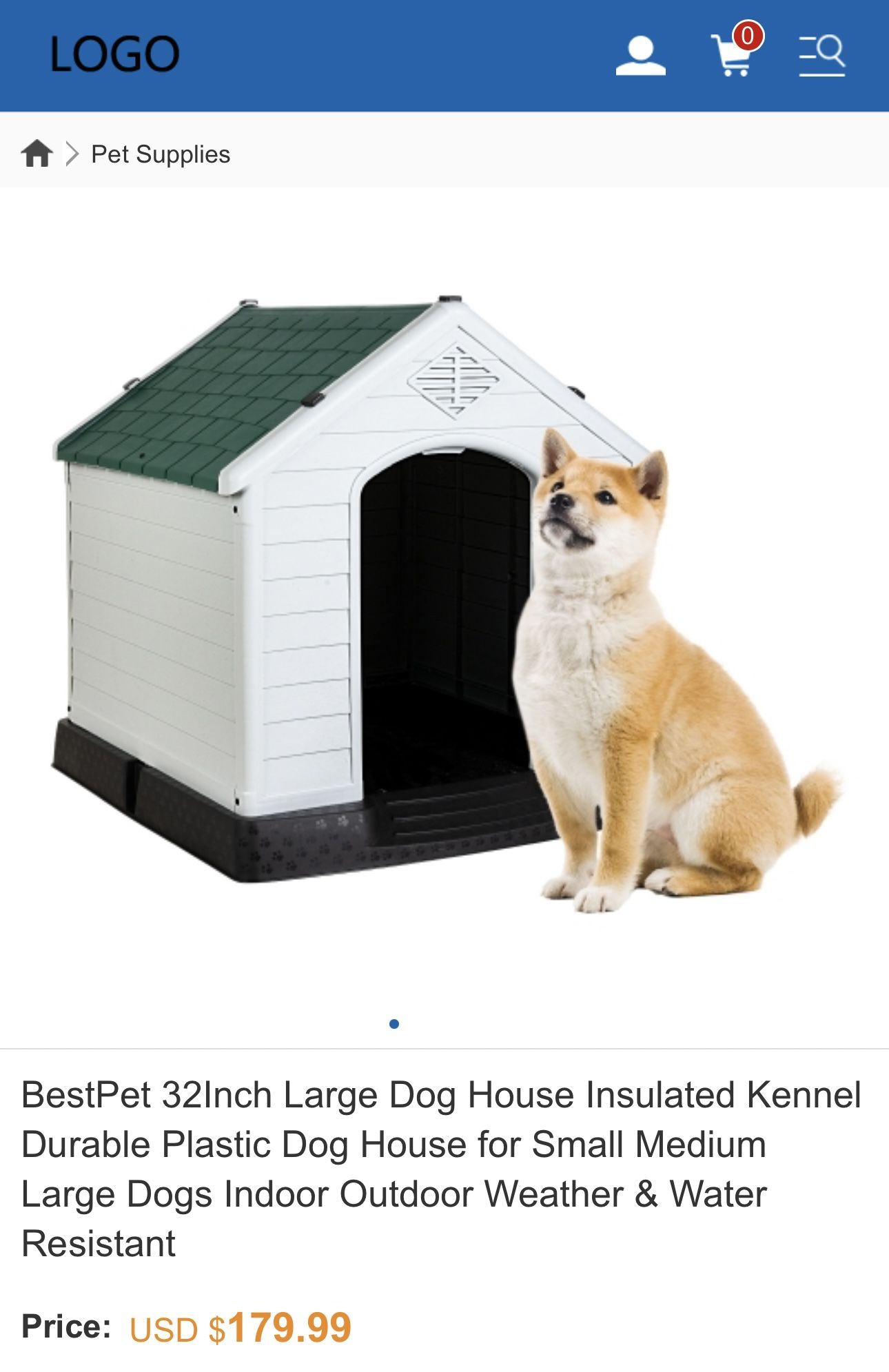 NEW BestPet 32“ T X 34 1/2“ L X 30 1/2“ W Insulated Green And White Durable Plastic Doghouse