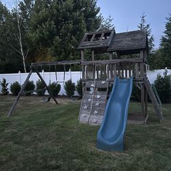 Wooden Swing Set Slide With Bench 