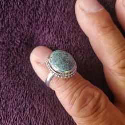 Silver 925 Navajo Oval Turquoise Ring Size 7 1/4 