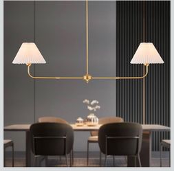 Modern 2-Light Brass Chandelier with Pleated Shades - New