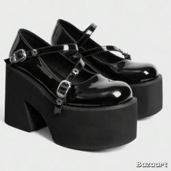 New SZ 9 platform Maryjane Patent Leather 5” Shoes W/Floral Buckle by Sugar Punk