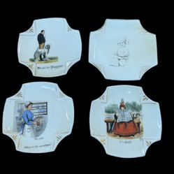 Vintage Plate Ashtray Gentleman Versus Naughty Man Trinket Dish Set Of 4 Germany