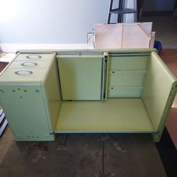 Vintage Metal Tanker Desk with Pull Out Tray and Extension
