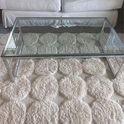 Brushed Silver Decorative Glass Table Top Coffee Table 