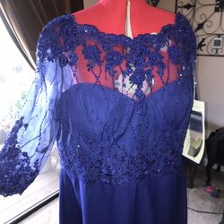 Fancy royal Blue Dress With Lace 