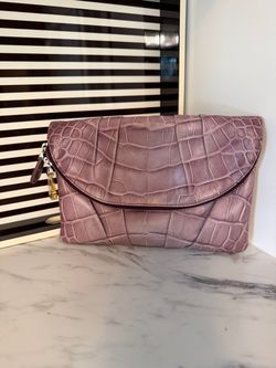 Henri Bendel Croc Embossed Leather Convertible Clutch Shoulder Bag Mauve Purple