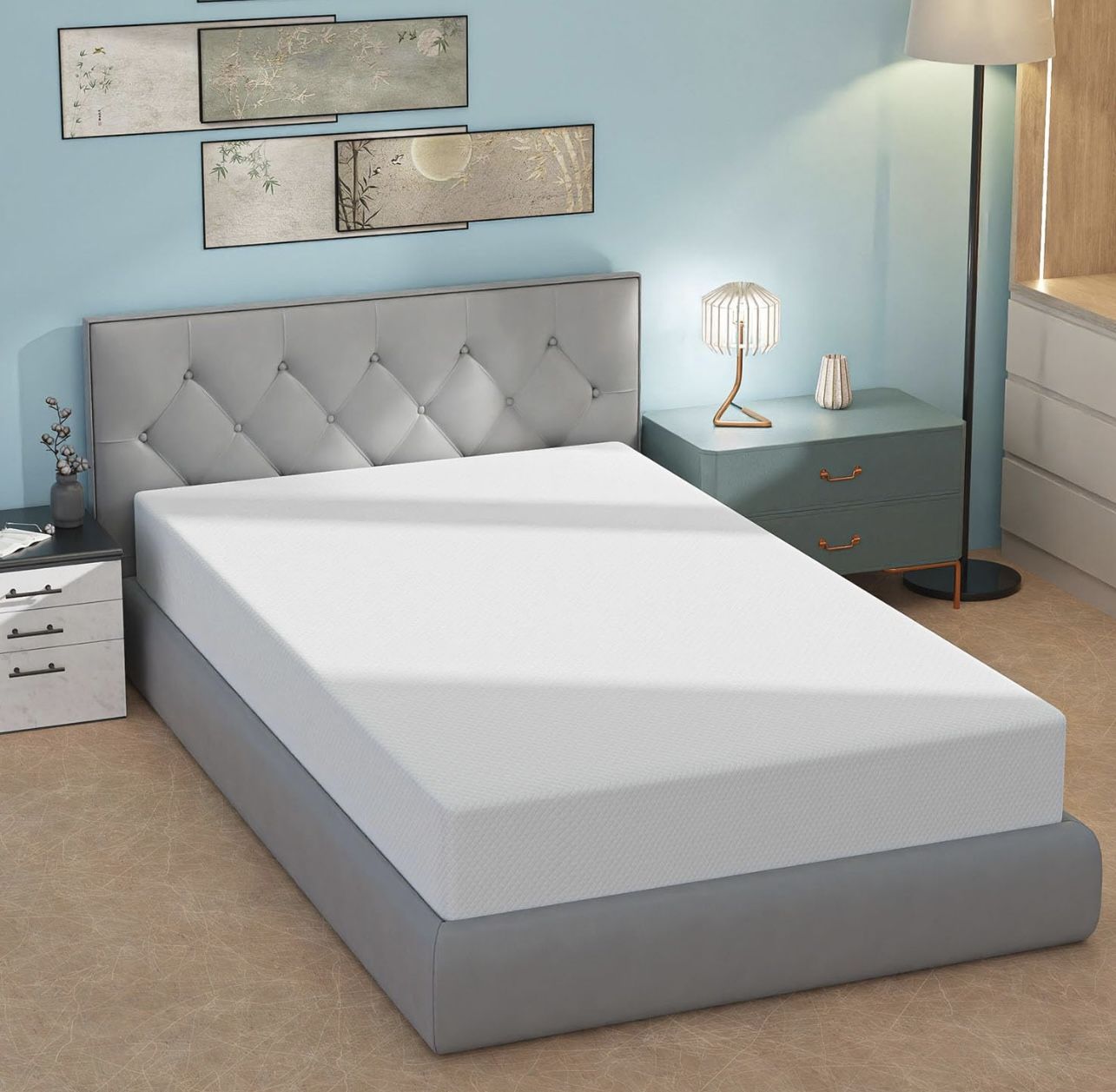 8 Inch Twin Mattress, Gel Memory Foam, White, Plush, CertiPUR-US Certified, Breathable, Pressure Relief