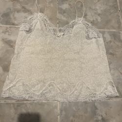 Vintage Christian Dior Dreamy White Floral Lace Trim Camisole Lingerie SZ M
