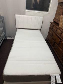 Twin Bed Frame With Upholstered Headboard & Mattress