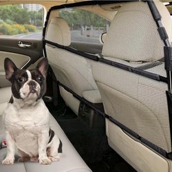 Dog Car Barrier Escape-Proof, 50" Wide Car Divider for 2nd 3rd Row Seats & Cargo Area, Durable Back Seat Car Gate Trunk Barrier with See Through Net M