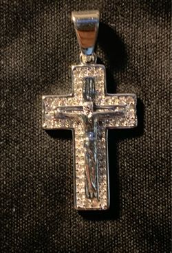 GRA CERTIFIED Moissanite and Sterling Silver Cross Charm