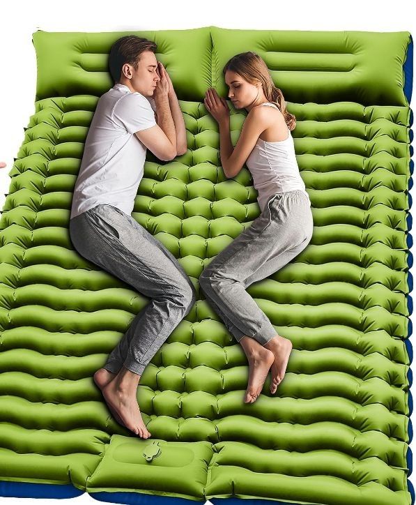 Yuzonc Double Sleeping Pad - Self Inflating 4" Extra-Thick for 2 Person with Pillow Built-in Foot Pump Inflatable Sleeping Mat for Backpacking, Hiking