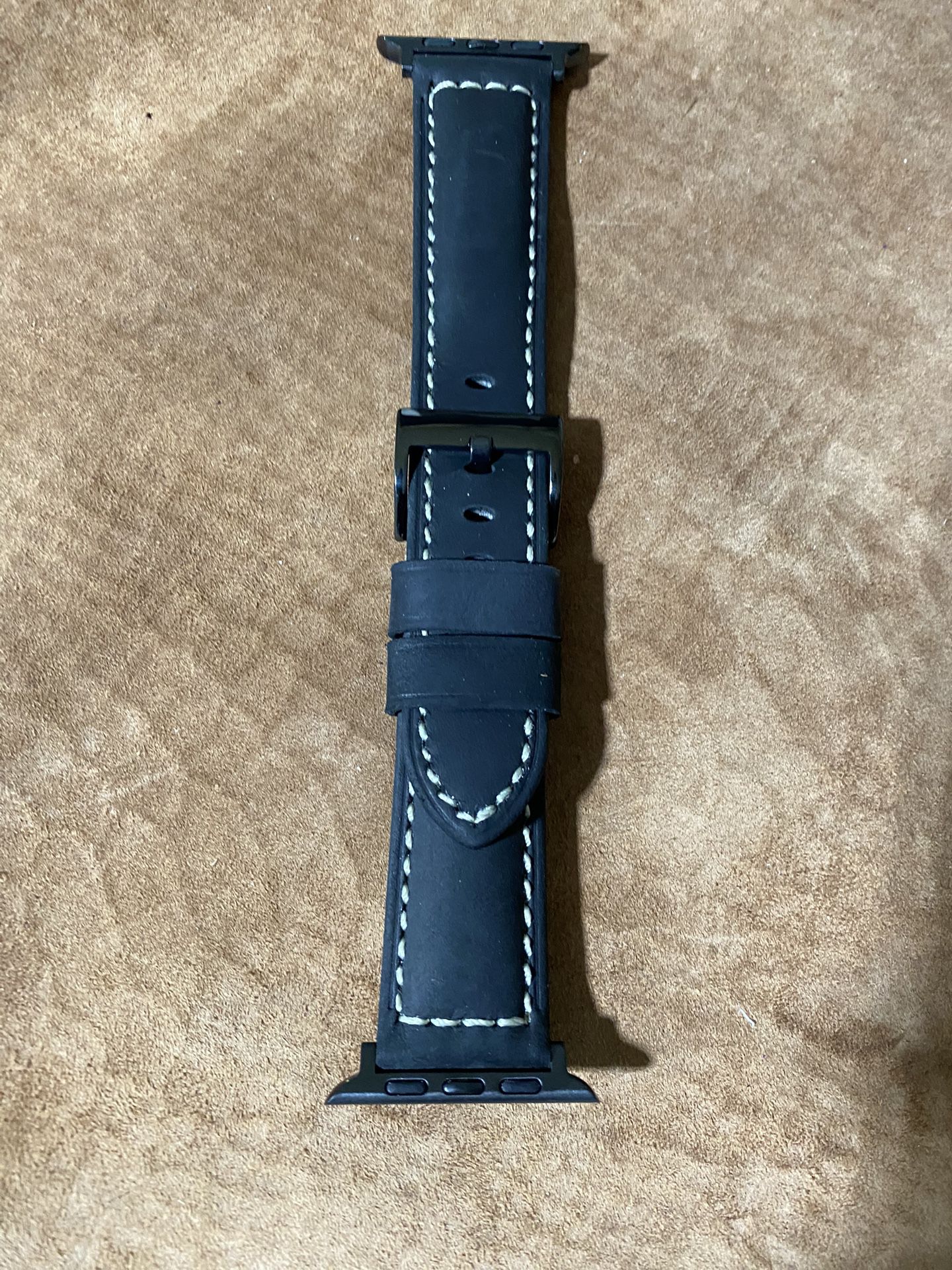 Genuine Leather Apple Watch Strap Matte Black New 45mm 49mm Fits Ultra Watch