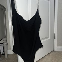 Black Bodysuit With Clear Straps Size Small 