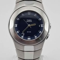 🦖Timex Indiglo Easy Set Alarm – Blue Dial, Stainless Bracelet, 33.7mm, New Old Stock T17361🦖