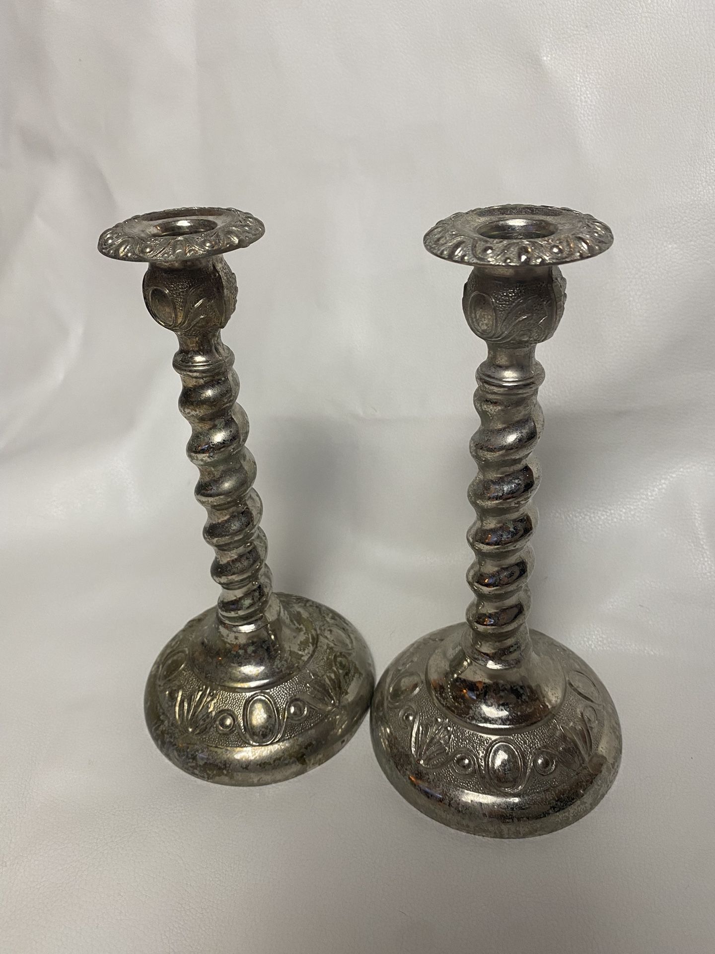 Lovely Vintage pair of Silver Plated Barley Twist Candlestick Holders England 