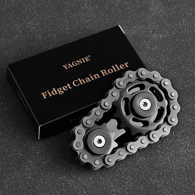 Metal Bike Chain EDC Fidget Toy,One Hand Spinning Sprocket Roller