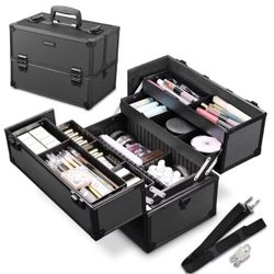 Byootique 14"x8"x10" Lockable ABS Aluminum Cosmetic Makeup Case Box Train Black, large make box, light weight , heavy duty. Material 
