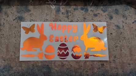 Happy Easter Adhesive Vinyl Decal Stickers - Easter Eggs, Bunny, Butterfly, Carrots. Custom Cut. Thumbnail