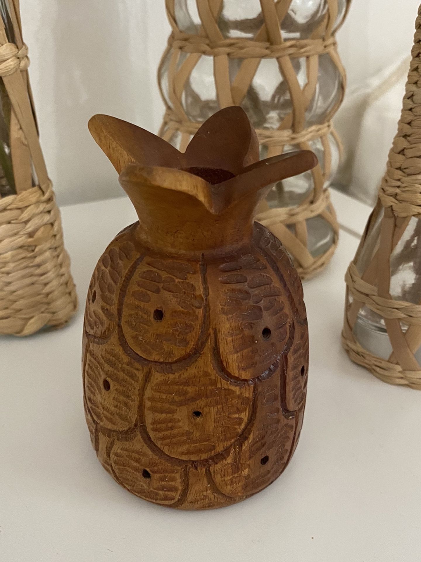 Wood Carved Pineapple Candle Holder